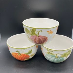 Certified International Pumpkin Autumn Harvest Soup/Cereal Bowls. Set of 3.